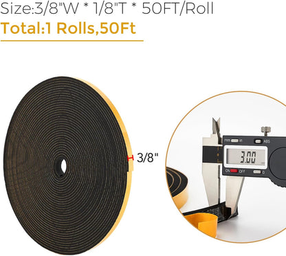 33 Feet Weather Stripping Door Seal- 1/2" Wide X 1/4" Thick Door Bottom Seal Strip High Density Foam Tape Adhesive Rubber Strip for Door Soundproofing,Window Insulation (1/2" x 1/4" x 33FT,Black)