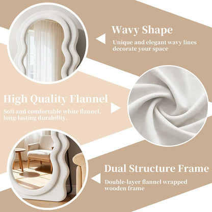 71"x32" Flannel Full Length Mirror, Arched Mirrors Full Length with Stand, Flannel Floor Mirror for Bedroom and Living Room, Full Body Mirror Hanging or Leaning, White