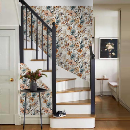 MuralPeel White/Pink/Gold Floral Garden Black Blue Flowers Vintage Peel and Stick Wallpaper Self Adhesive Removable Easy Peel Off Contact Paper Stick on Wall Paper for Bedroom Cabinet Renter Friendly