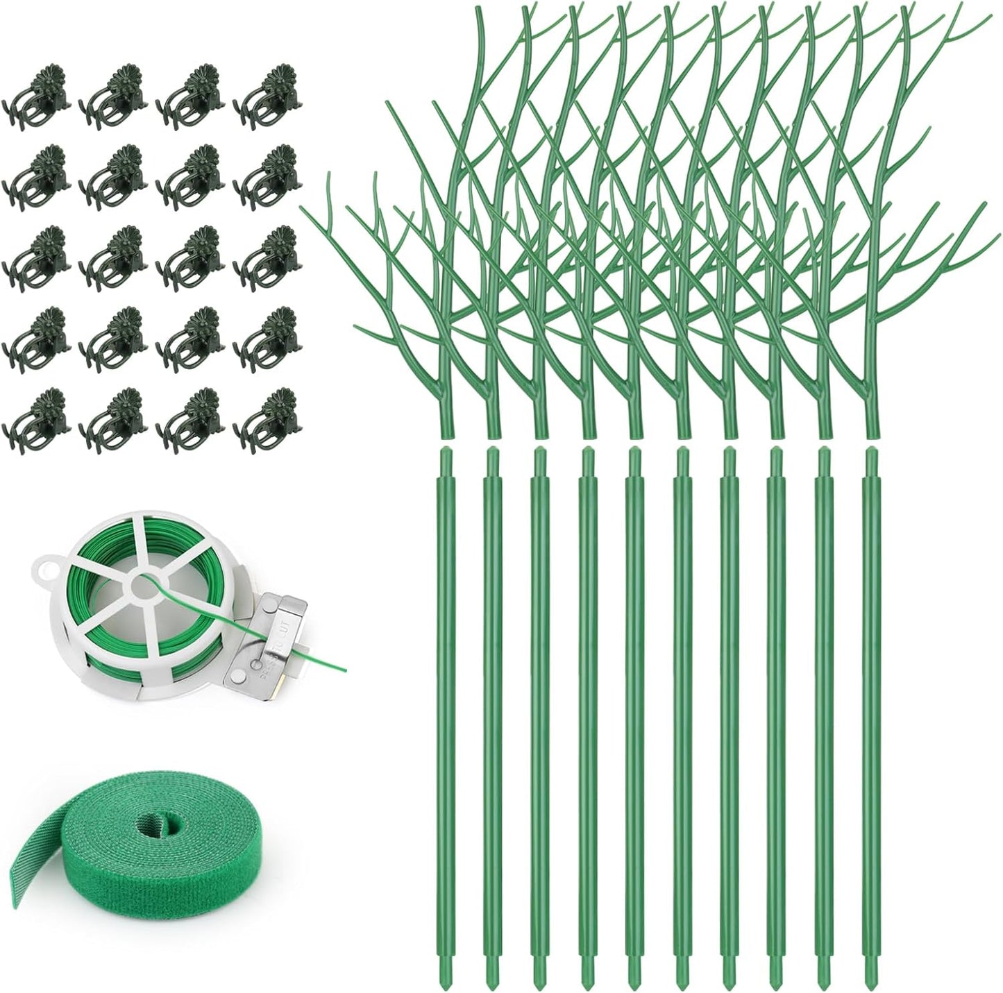 6 Pack Plant Support Stakes for Indoor Plants, 39.37 Inch Tall Twig Plant Sticks with Orchid Clips Twist Ties and Plant Ties for House Potted Monstera Plants Support, Green
