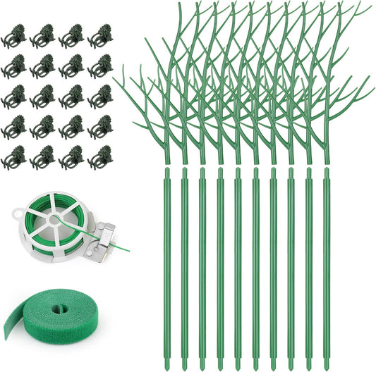 6 Pack Plant Support Stakes for Indoor Plants, 39.37 Inch Tall Twig Plant Sticks with Orchid Clips Twist Ties and Plant Ties for House Potted Monstera Plants Support, Green