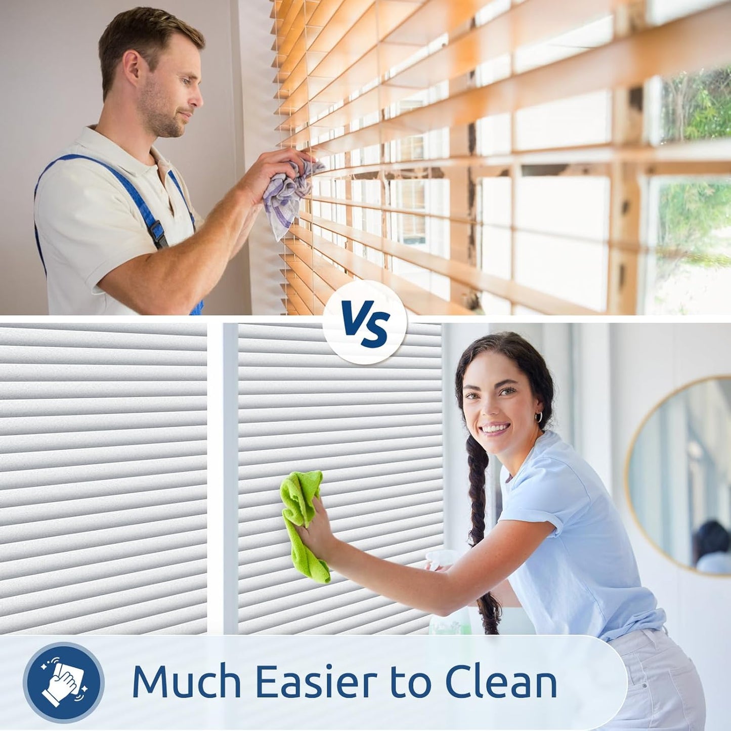 rabbitgoo Window Privacy Film, Frosted Glass Privacy Film, Window Frosting Cling for Glass, Non Adhesive Static Cling Front Door Covring, Anti-UV Reeded Blinds Sticker, Striped Pattern, 17.5" x 78.7"