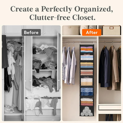 Lifewit 5 Tier Hanging Closet Organizer and Storage for Shelves, Foldable Clothes Shelf with 2 Sturdy Hooks, Sweater/Coat/Shoes Clothing Organization for Wardrobe, Dorm, Bedroom, Gray