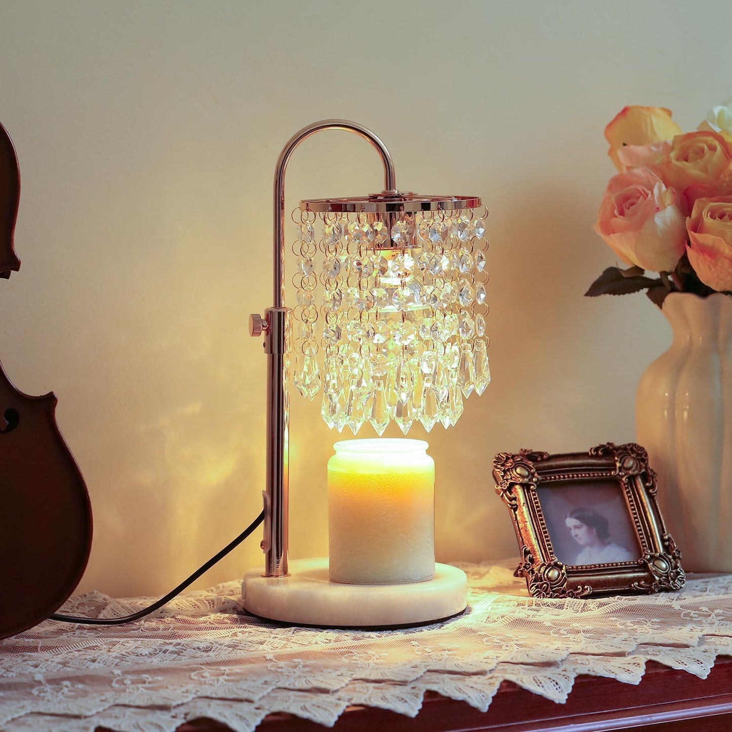 Candle Warmer Lamp with Timer Dimmer，2H/4H/8H Timer , Lamp Candle Warmer with Marble Base for Adjustable Height, Crystal Wax Melt Warmer for Jar Candles, House Warming Decor Gifts Mothers Day Gifts