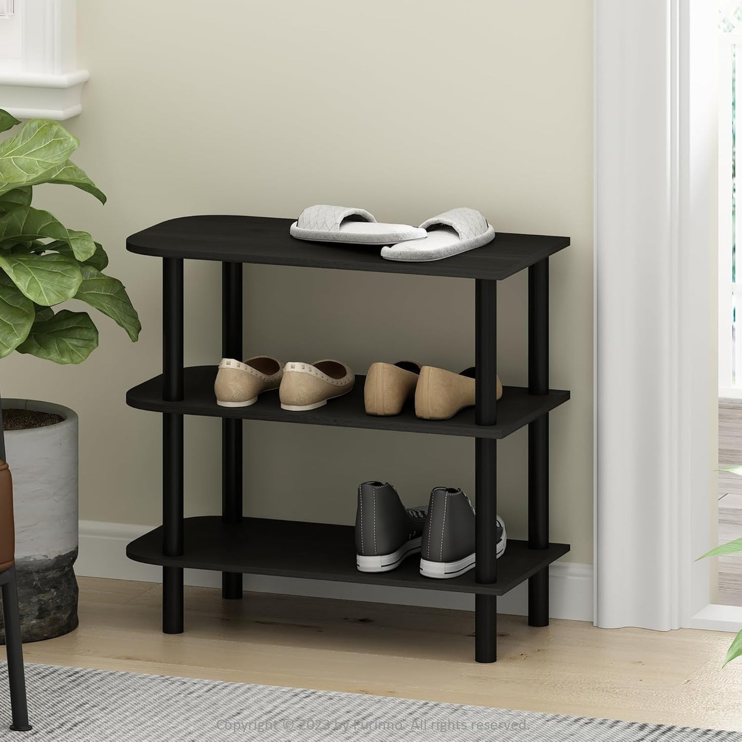 Furinno FANO Shoe Rack, 24-Inch Width 2-Tier Shoe Organizer, Stackable Shoes Storage, 11.7 x 24.2 x 11.7, for Closet Entryway, Office, Garage, Amber Pine