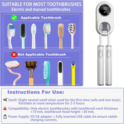 Wall Mounted Toothbrush Holder, Toothbrush Covers with 2 Toothbrush Slots, Portable Cleaning Box for Electric and Manual Toothbrushes, Inductance Cleaner Case Without Drilling (White)
