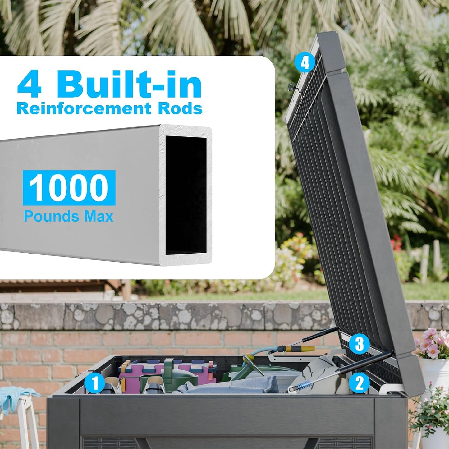 150 Gallon Waterproof Outdoor Storage Box,Resin Deck Box,Lockable Outside Storage Box Container for Patio Furniure,Garden,Tools (150 Gallon,Black)
