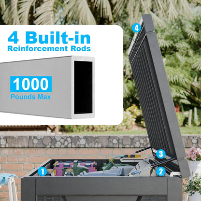 230 Gallon Large Outdoor Storage Box Waterproof, UV Resistant Resin Deck Box with Hydraulic Rod & Lockable Latch for Patio Furniture, Outside Storage Box for Garden Tools, Patio Cushions, Black