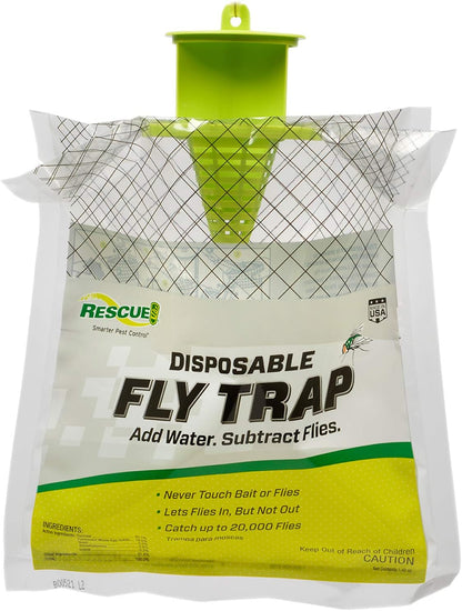 RESCUE! Outdoor Disposable Fly Trap – Hanging Fly Catcher with Attractant Bait, Fly Bag for Patio, Yard, Trash & Farm Areas – Easy-to-Use Outdoor Fly Control