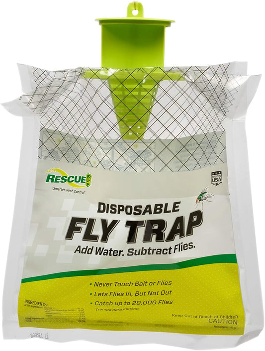 RESCUE! Outdoor Disposable Fly Trap – Hanging Fly Catcher with Attractant Bait, Fly Bag for Patio, Yard, Trash & Farm Areas – Easy-to-Use Outdoor Fly Control