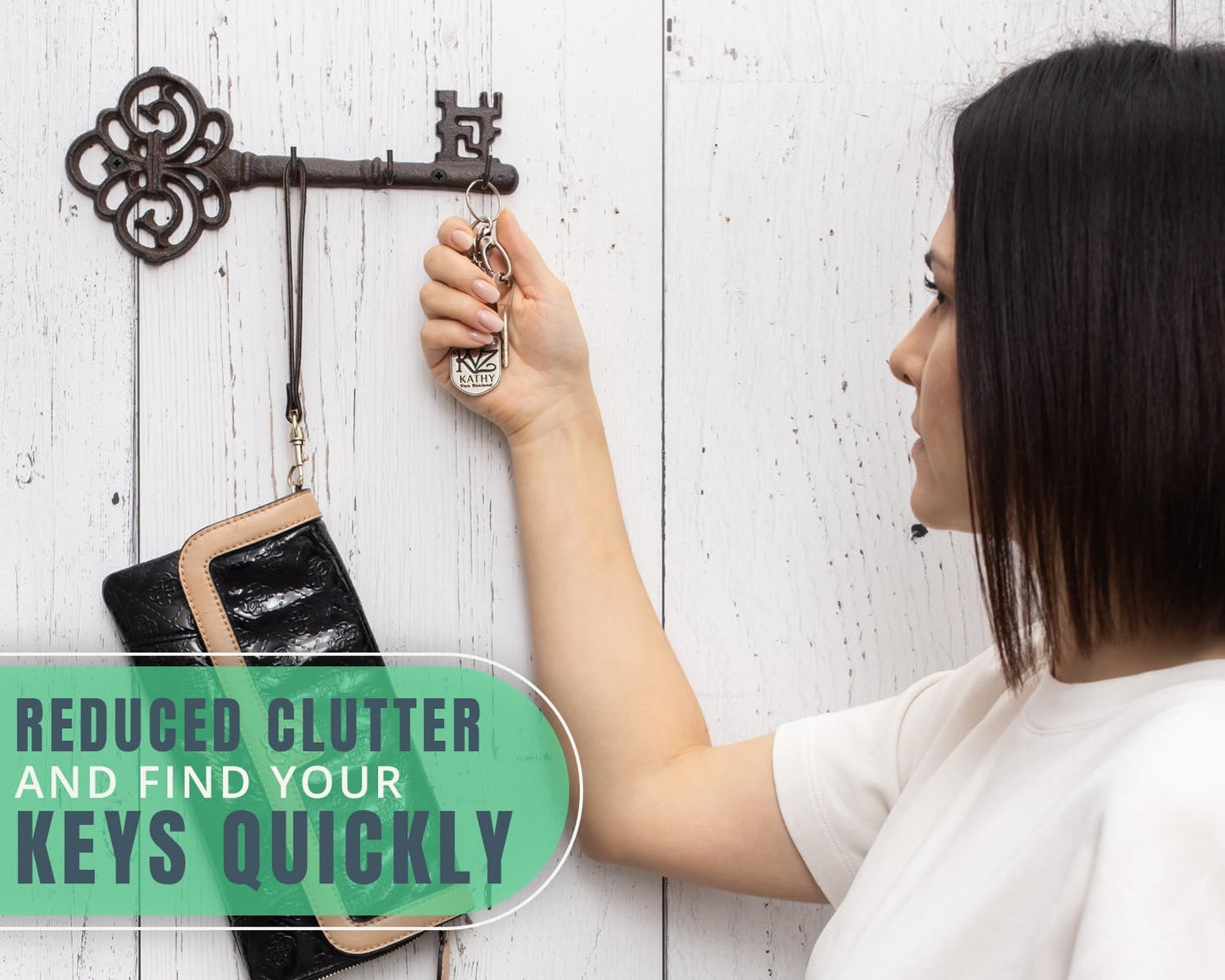 Comfify Brown Cast Iron Skeleton Key Wall Hook – 3 Hooks, 10.8" L | Brown; cast iron; 10.8"L x 2"W x 4.7"H; 3 hooks; KEYS embossed; matching brown screws; farmhouse entryway decor