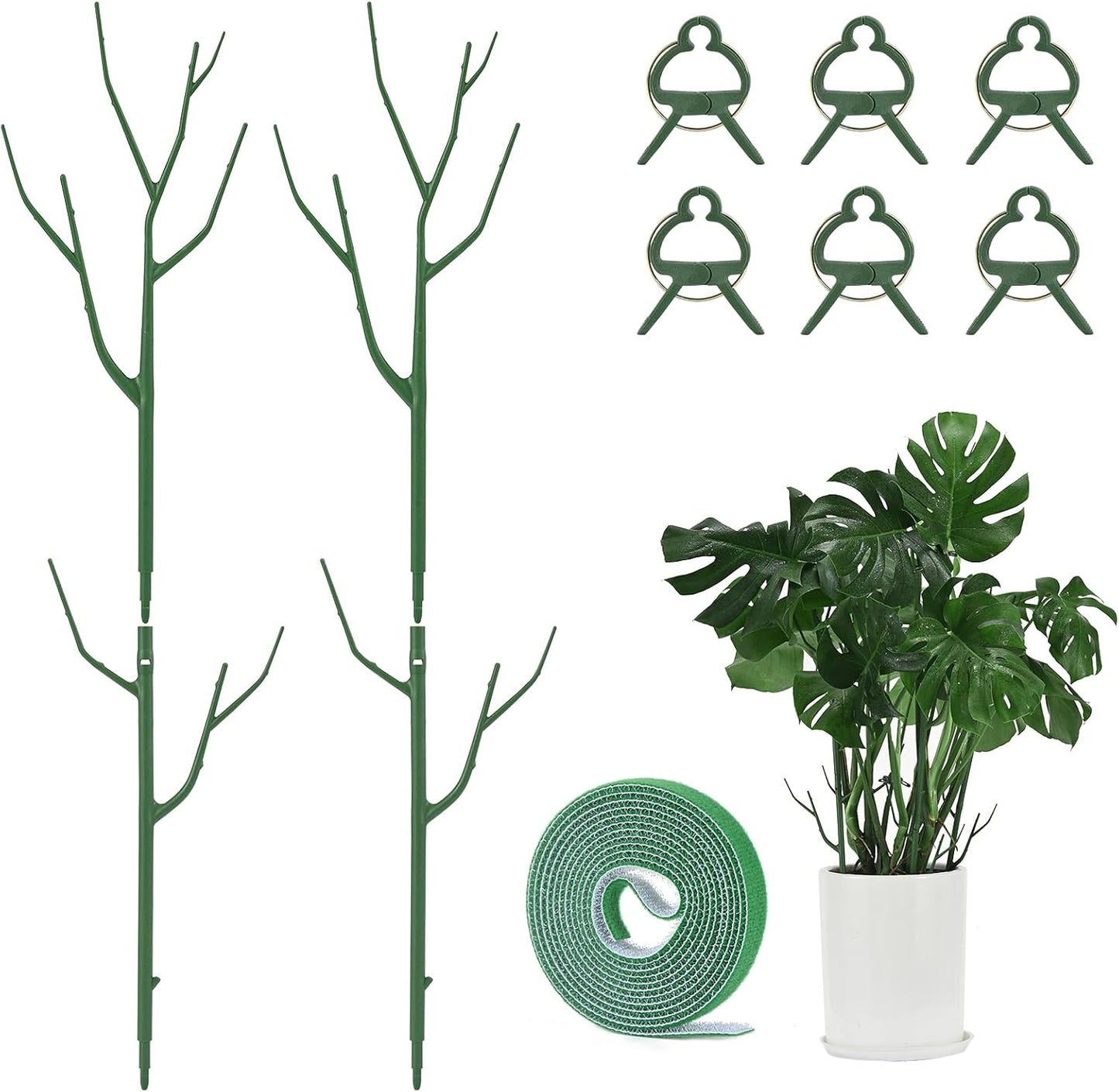 Yhtpouqe 12 Pack Plant Support Stakes, Plant Stakes for Indoor and Outdoor Plants. 39.37inch Plant Sticks with Extension Poles, Plant Clips, Plant Ties for Potted Monstera Plants, Climbing Plants