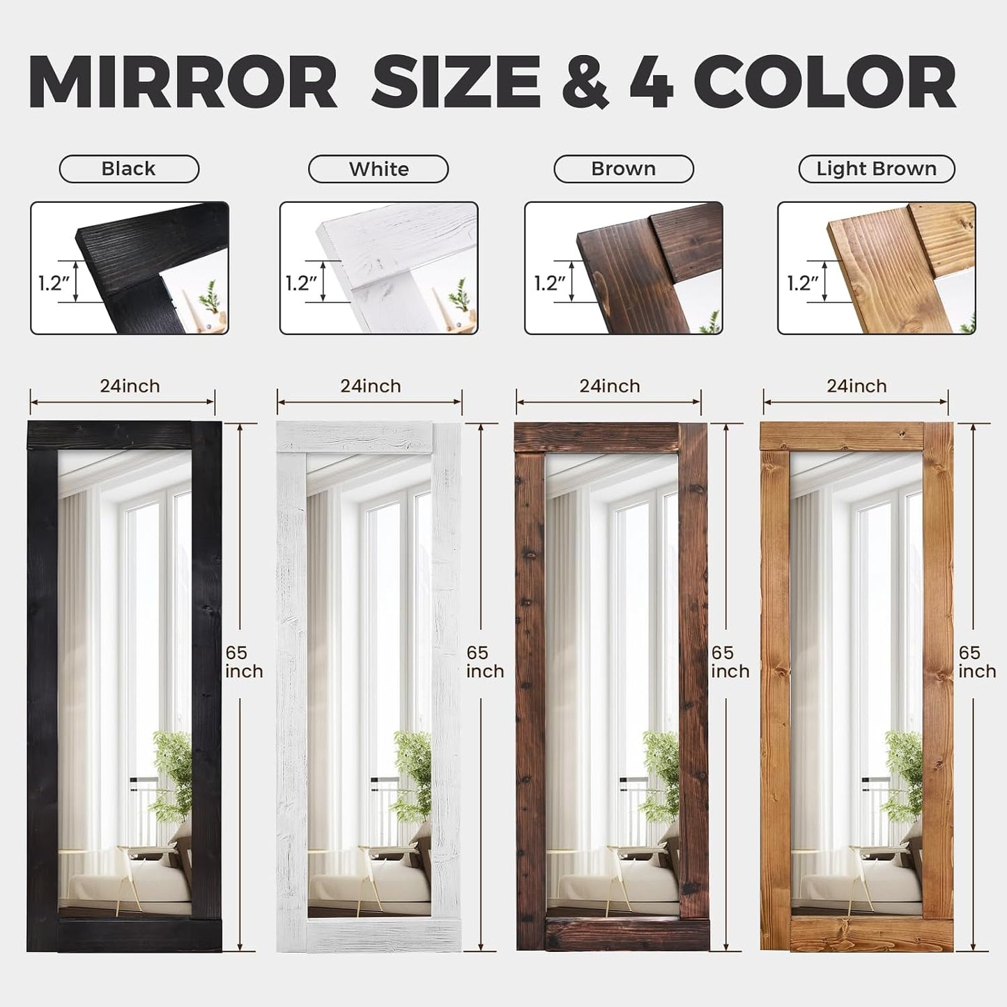 Solid Wood Full Length Mirror - 65"x22" Arched Floor Mirror, Free Standing & Wall Mounted - Elegant Design for Bedroom, Dressing Room, Hallway, Brown