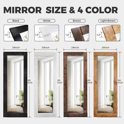 Solid Wood Full Length Mirror - 65"x22" Arched Floor Mirror, Free Standing & Wall Mounted - Elegant Design for Bedroom, Dressing Room, Hallway, Brown