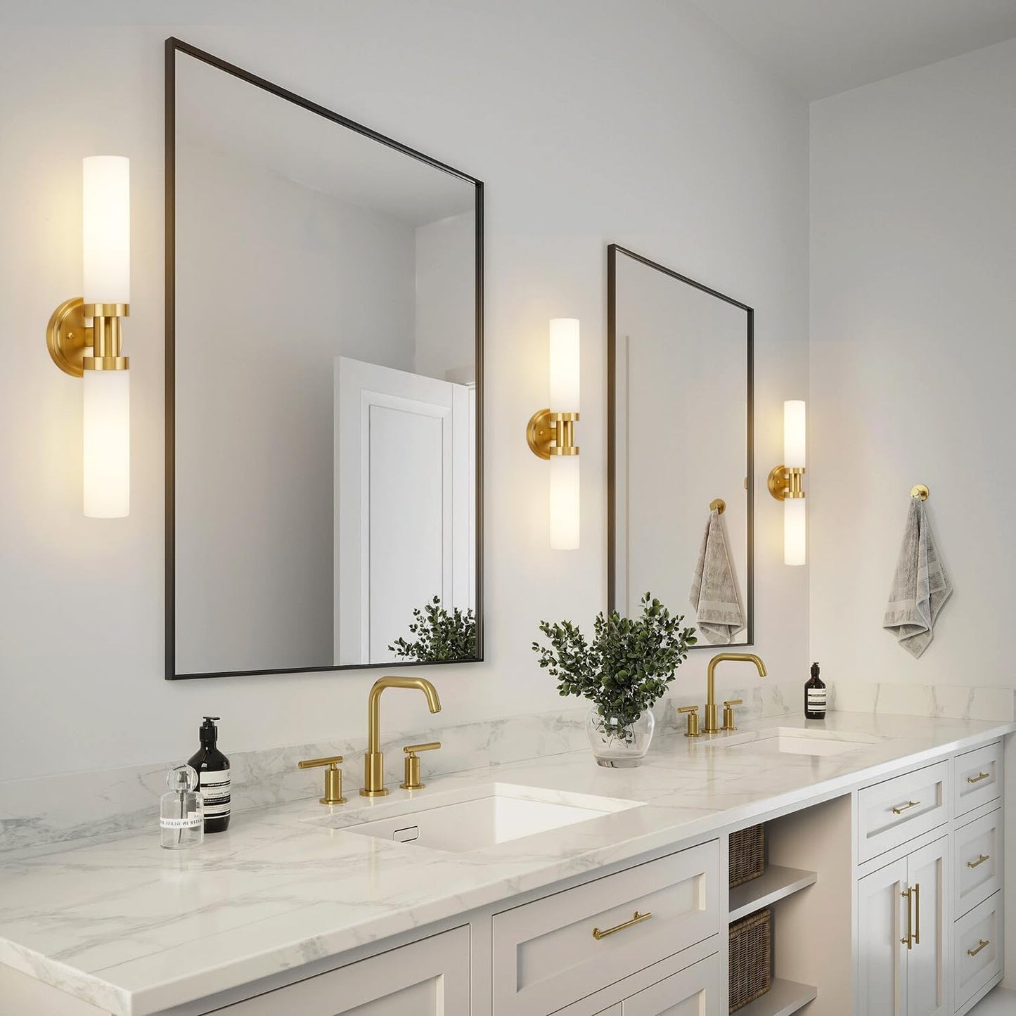 SANTOSTOCK Gold Battery Operated Wall Sconce Set of 2, 12000mAh Rechargeable Wall Lights with Remote Control, Wireless Dimmable Wall Lamps for Bedroom Living Room Bathroom Hallway Stairwell