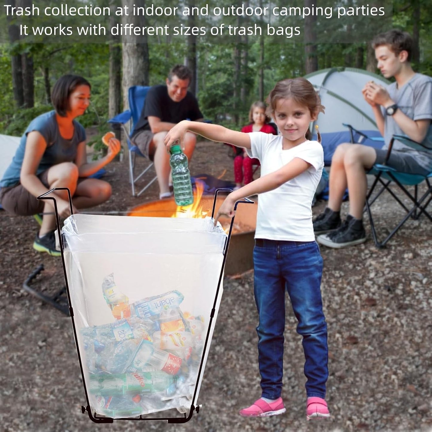Niurui Trash Bag Holder Stand 45 Gallon Outdoor Leaf Bag Stand with 25 Pcs 40 Gallon Trash Bags Metal Garbage Bag Frame Holder for Leaves Camping Yard Garden Weeding Lawn Party
