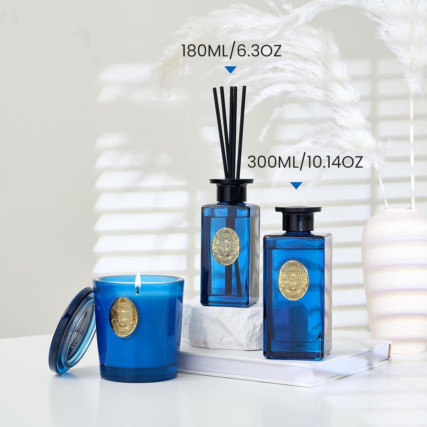 M&SENSE 6.3 oz Large Reed Diffuser Set | Lime+Basil Scent Oil Diffuser with Sticks | Hotel Collection Non-Toxic Home Fragrance |for Bedroom Bathroom Living Room - Colors B
