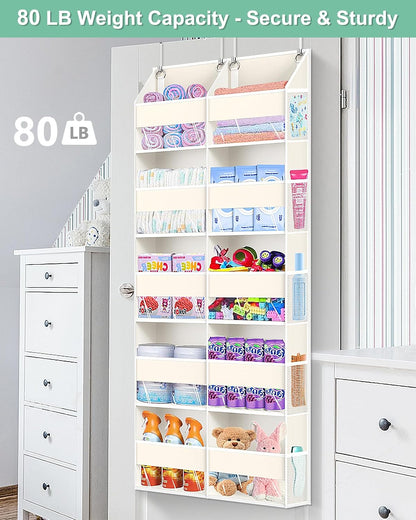 Heavy Duty Over The Door Organizer 5 Tiers, Extra Large Behind Door Storage of 10 Big Front & 10 Mesh Pockets, 80lb Weight Capacity, Hanging Doors Storage Organizer for Closet Bedroom Nursery, Grey