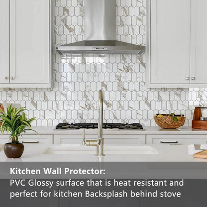 Vamos Tile Long Hexagon Peel and Stick Backsplash Tile - 10 Sheets Stick on Backsplash for Kitchen and Bathroom 12.4 x 12 Inch Glossy Wood Grain PVC Self Adhesive Mosaic Wall Tiles