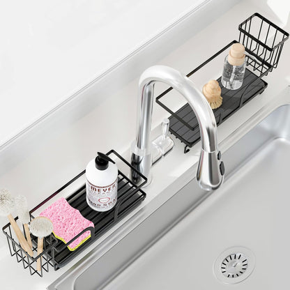 Sponge Holder for Kitchen Sink,Sink Caddy Organizer With Stone Drying Tray, Stainless Steel Kitchen Countertop Organizer for Sponge Soap Dispenser Black