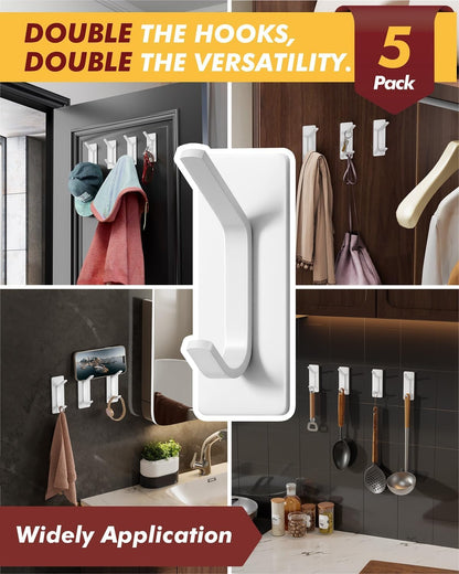 Auxmir Self Adhesive Hooks 15lbs Heavy Duty, 5 Pack Stainless Steel Wall Hooks for Coat Towel Robe, Waterproof Rustproof Oilproof, No Drill Door Hanger for Bathroom Shower Kitchen Office RV, Silver