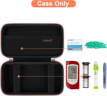 Canboc Diabetic Supplies Case, Carrying Organizer for Glucose Meter, Lancing Device, Blood Sugar Test Strips, Lancets, Insulin Pens, Alcohol Wipe and Other Diabetes Care Accessories, Rose Gold