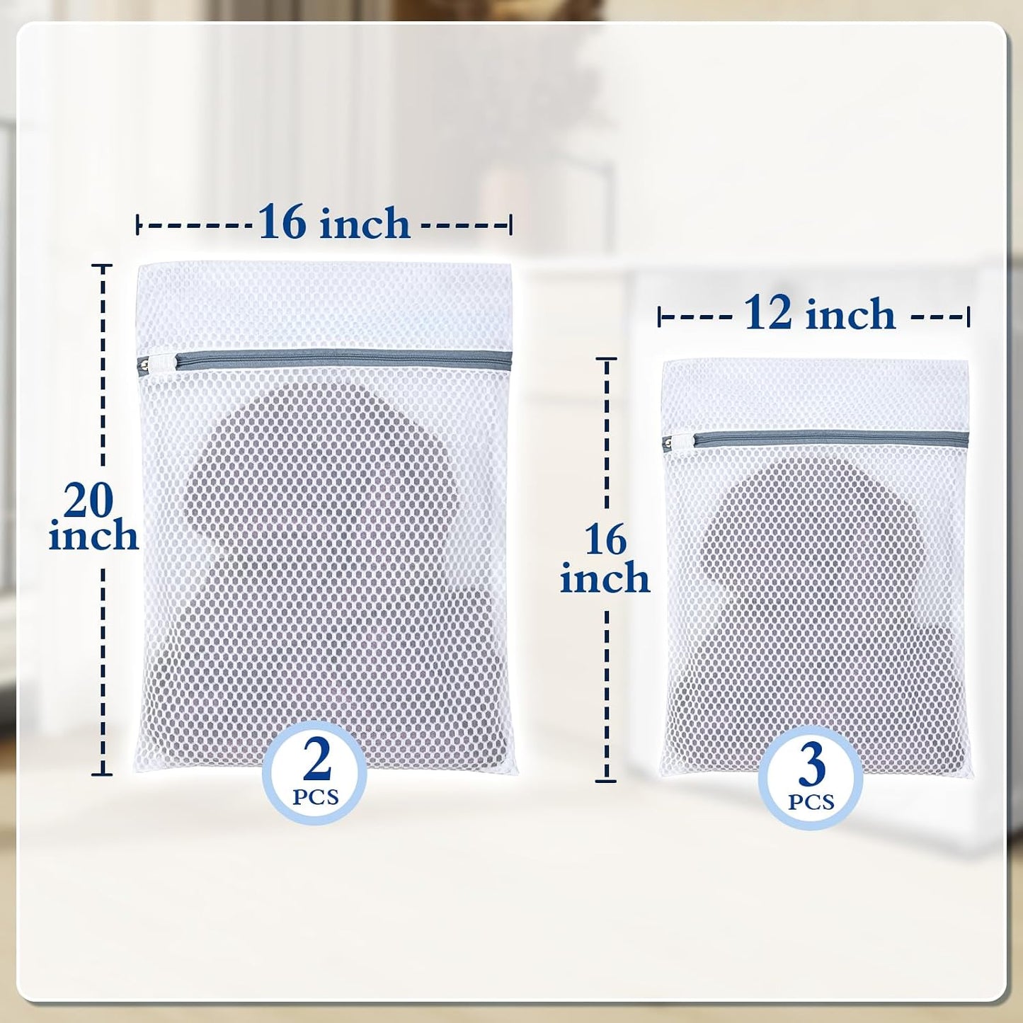 Durable Mesh Laundry Bags 5-Pack (12x16 Inch) Delicates Protector for Lingerie & Baby Clothes