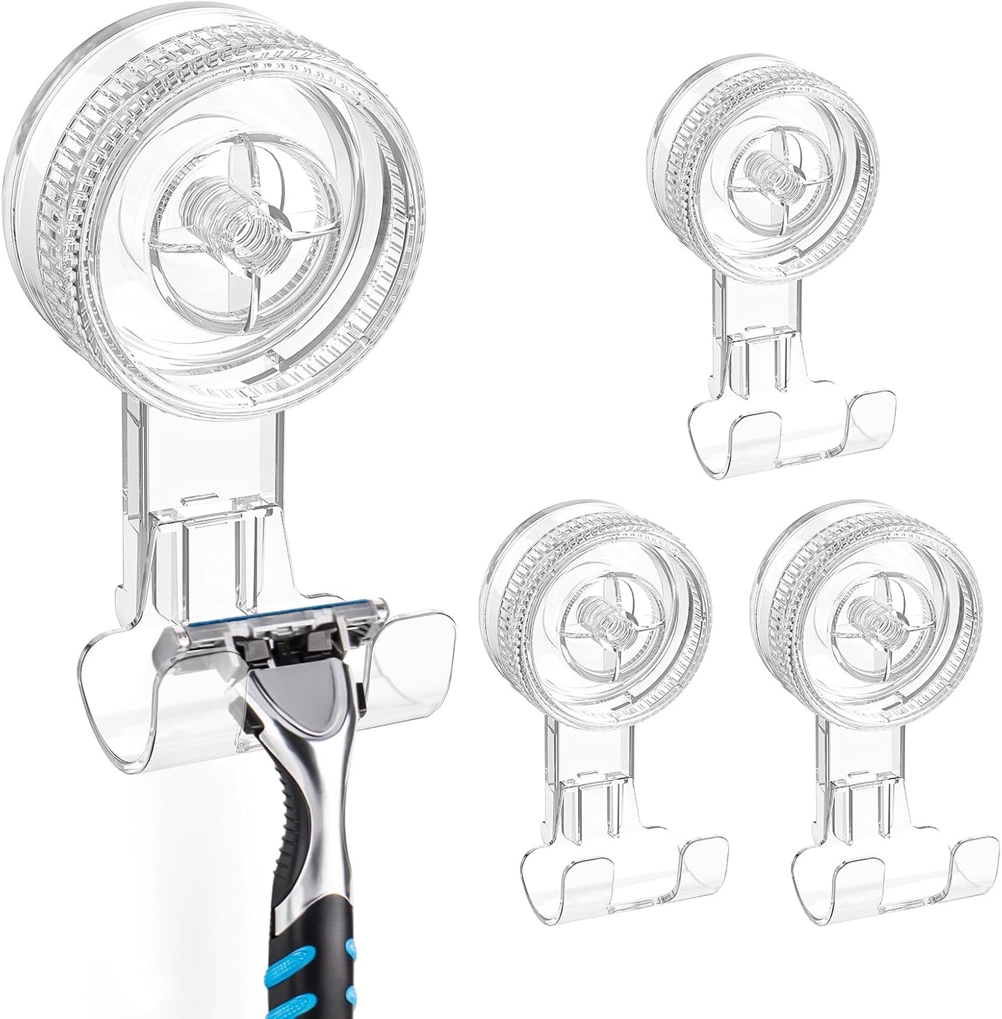 LUXEAR Suction Hooks, 2 Pack Razor Hooks Removable & Reusable Suction Shower Hook Damage-Free Powerful Suction Hanger for Towel Bathrobe Loofah Bathroom Kitchen Storage Hooks Weather Hanger Hook