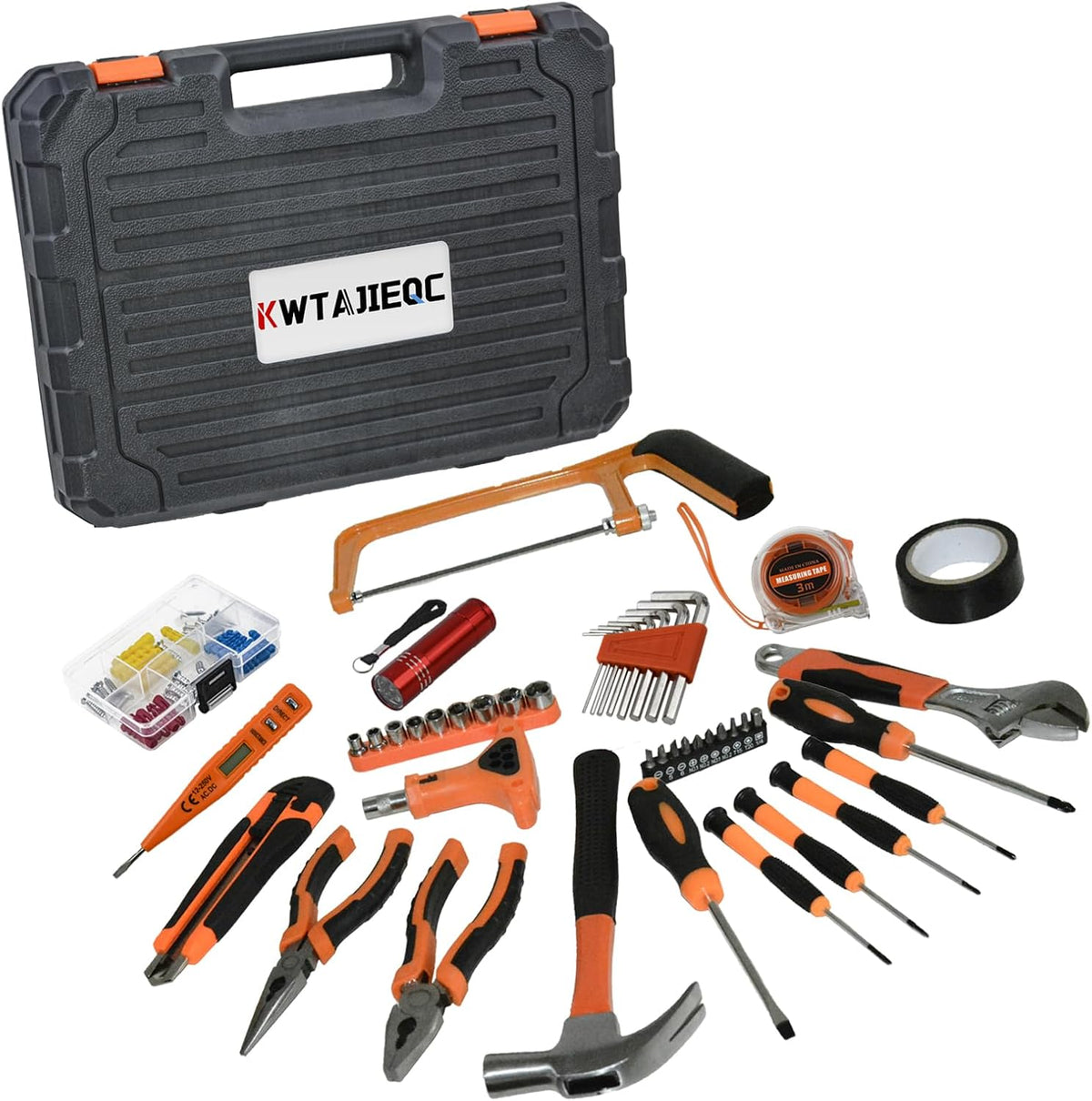 Tool Kit Basic Home Repair Tool Set,General Household Tool Kit with Plastic Tool box,Perfect for Outdoor working,Office & College Dorm.Tools mainly include hand saw,wrench,hammer,Screwdriver