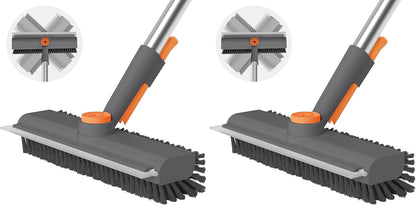 Floor Scrub Brush with Long Handle, 3 in 1 Scrape and Heavy-Duty Stiff Bristle Scrubber Brush Broom for Cleaning Shower Bathroom, Patio, Pool, Garage, Kitchen, Wall and Deck (White, 1 Pack)