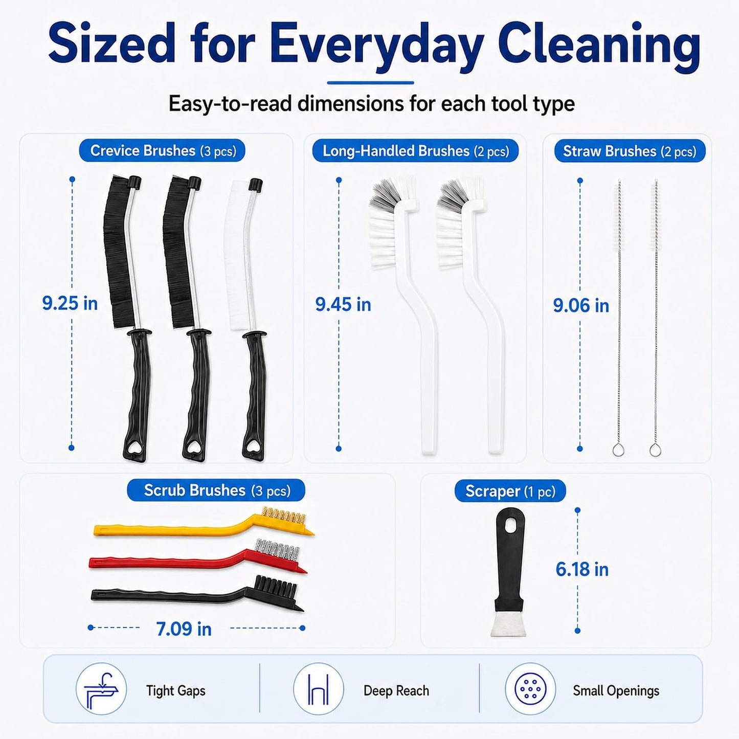 11Pcs Crevice Cleaning Brush Set, Hard Bristle Crevice Cleaning Brush Tool Kit, Thin Brush for Cleaning Tight Spaces, Gaps, Grout, Sink, Bathroom, Kitchen, Window Tracks, Bottles, Straws, with Scraper