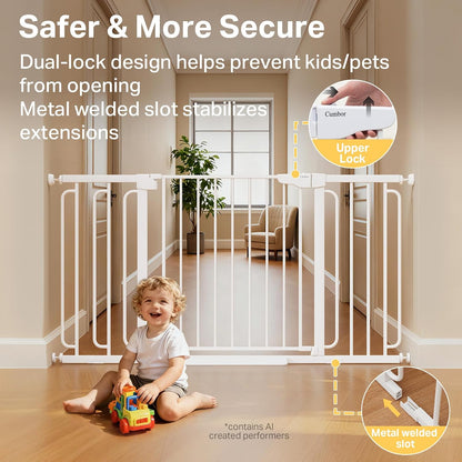 Cumbor 29.7-48" Baby Gate for Stairs, Mom's Choice Awards Winner-Dog Gate for Doorways, Auto Close Safety Pet Gate for Dogs Indoor, Easy Install Pressure Mounted Child Gate with Walk Thru Door, Brown