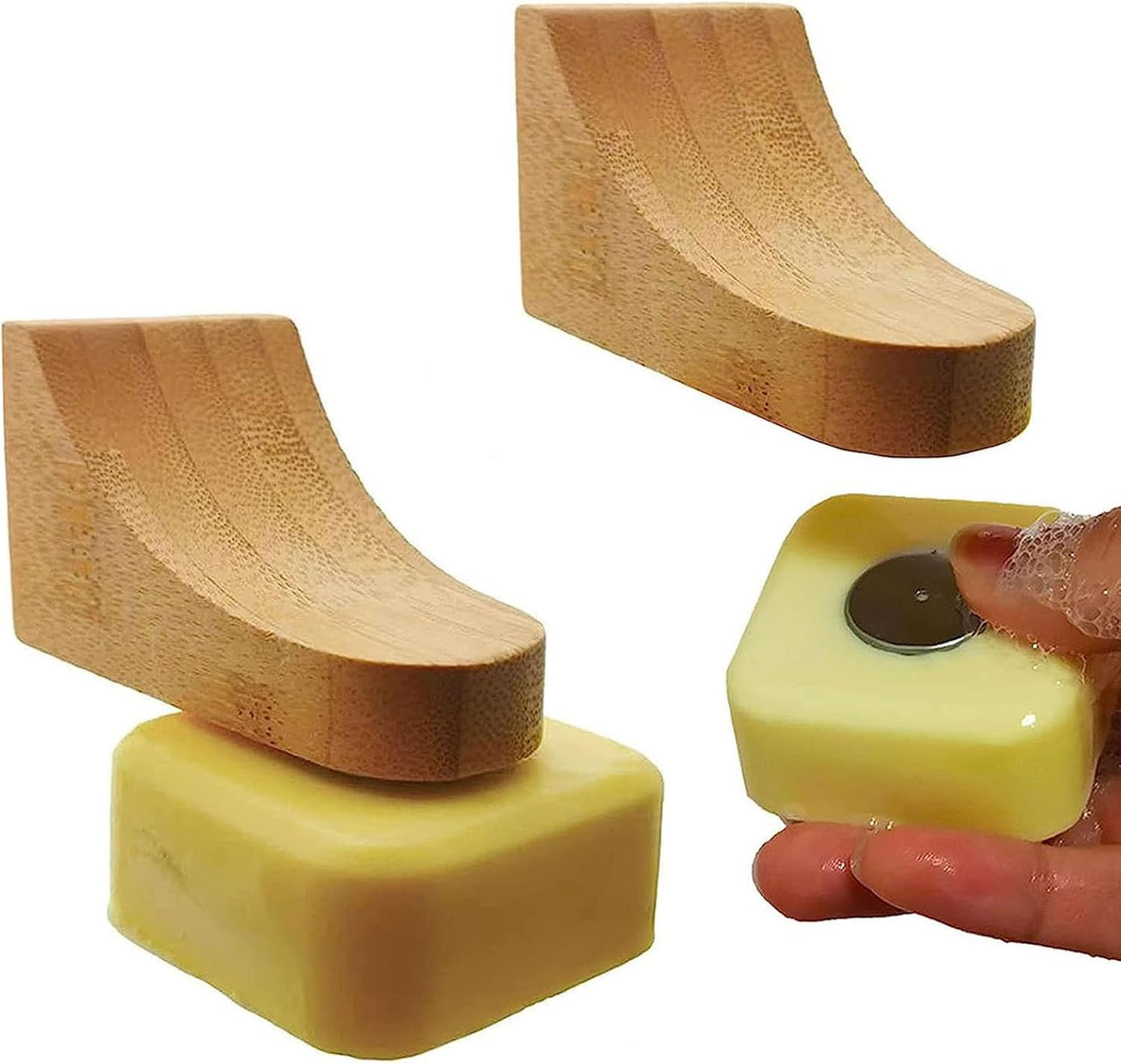 2sets Wood Magnetic Bar Soap Holder for Shower Wall,Magnet Air Dry Soap Saver Self Draining, Eco-Friendly Wooden Soap Dish for Soaps & Beard Shampoo Bars
