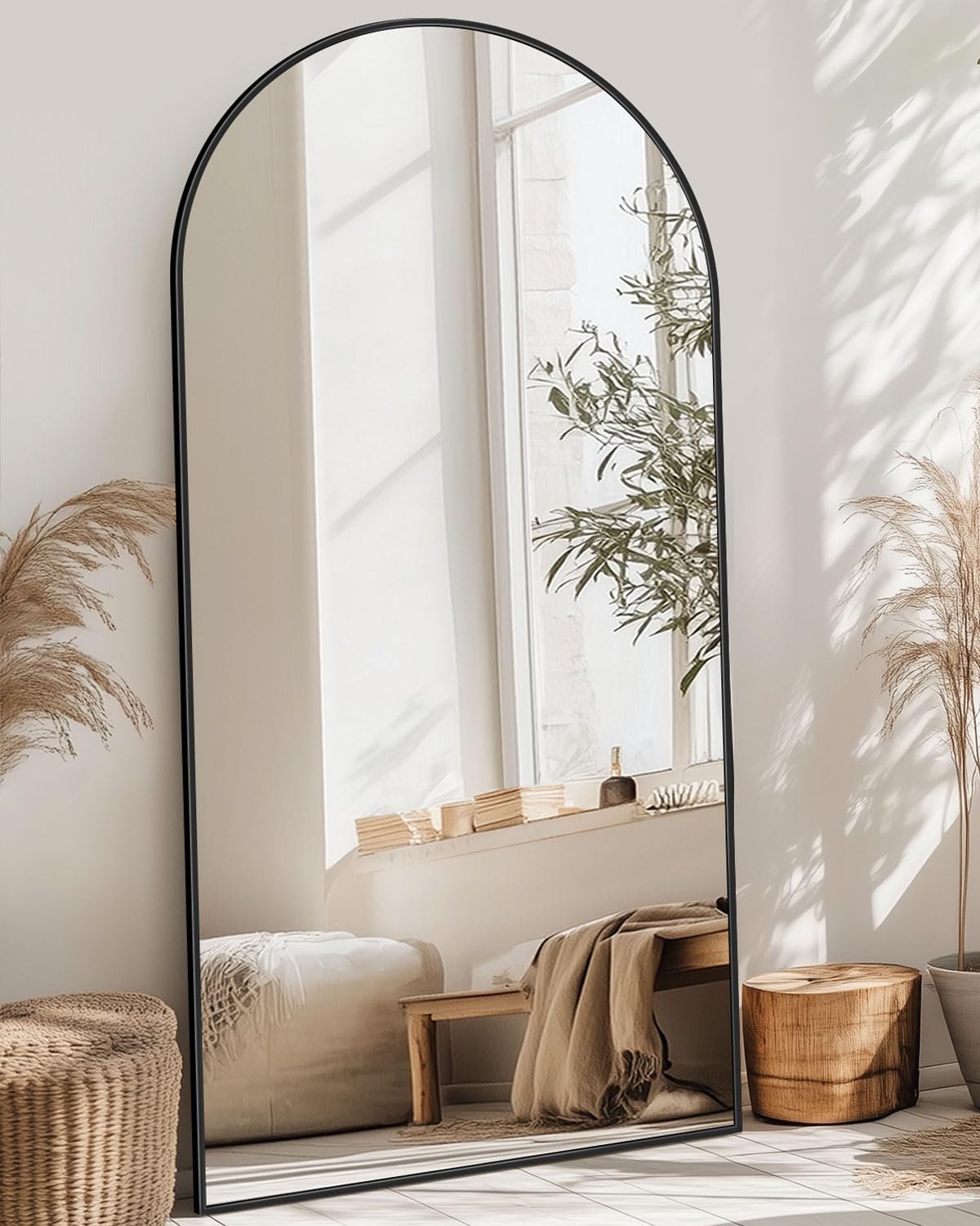 Full Length Mirror with Stand, 71"x28" Arched Full Body Large Stand Up Aluminum Frame Floor Standing Mirror, Freestanding Hanging Leaning Mounted for Bedroom Living Room Entryway Gold