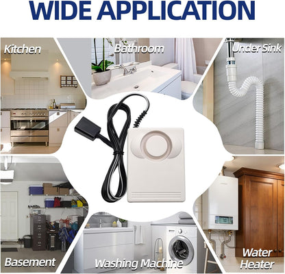 3 Pack Water Leak Detector Alarm, 120dB Loud Water Sensor Alarm with 47in Detection Cable, Battery Powered Leak Detector with Suction Cup for Basement, Bathroom, Kitchen, Under Sink, Garage
