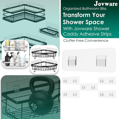 Shower Caddy Adhesive Replacement Sticker, Shower Adhesive Strip Adhesive Hook Bathroom Storage Shelf Organizer Sticker Adhesive Pads Hooks for Kitchen Caddy for Flat Wire, 2 Flat Hooks 6 1/2"