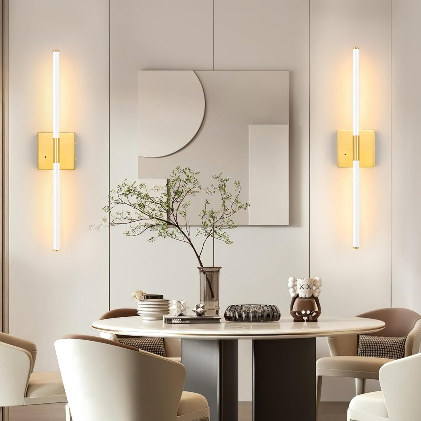 Morauroral Battery Operated Wall Sconces Set of 2, 10000mAh Rechargeable Sconces, 3000K-6000K Dimmable LED Wall Lamp with Remote, 24 Inch Black Gold Wireless Wall Lights for Bedroom, Living Room