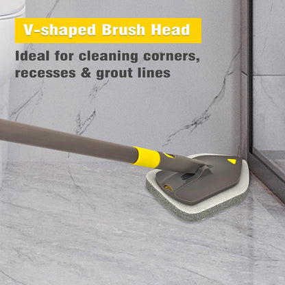 NEWE Shower Cleaner Brush, Tub Tile Scrubber with Telescopic Long Handle 56 inches, 4 Scrub Heads for Cleaning Bathroom Bathtub Floor Baseboard Sink Kitchen Toilet (Brown Yellow)