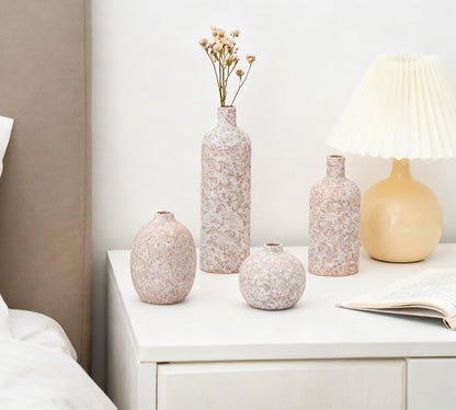 Ceramic Vase Set of 4, Classic Stone Style Small Vases Home Decorations for Table Shelf Office Centerpieces Decor