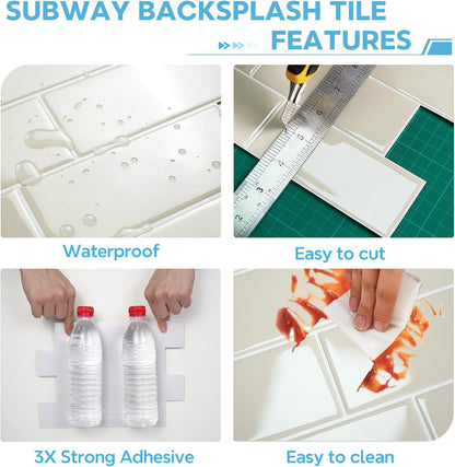 STICKGOO 10 Sheets Subway Tile Peel and Stick Backsplash, Extra Thick 3D Wall Tiles with Commercial-Grade Adhesive for Kitchen, Bathroom, Laundry Room,11.56"x8.38"(White)