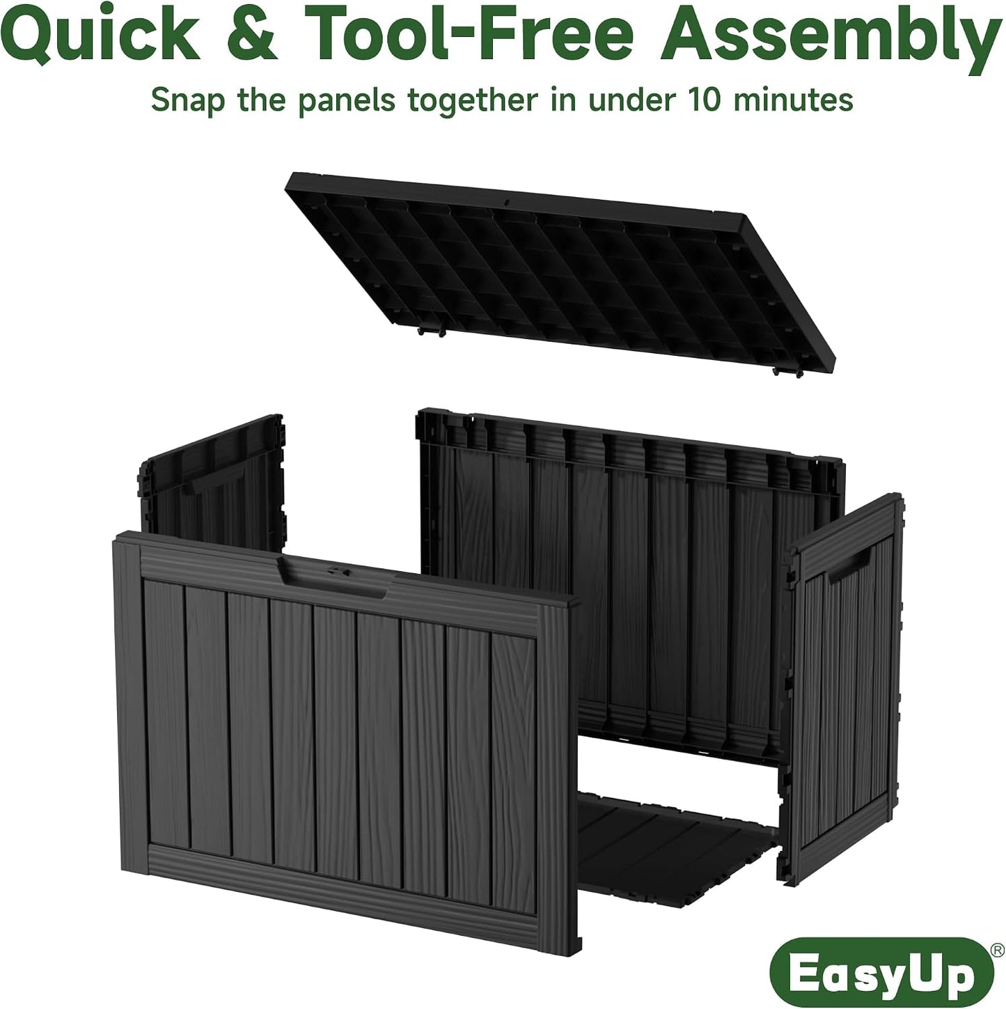 EasyUp 50 Gallon Outdoor Storage Box Waterproof Lockable Deck Boxes | UV Resistant Resin, for Garden Tools Cushions Patio Equipment, 300 lbs Capacity, Portable Design, Easy 16-Min Assembly