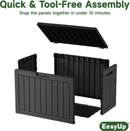 EasyUp 33 Gallon Resin Deck Box Waterproof, UV Resistant Outdoor Storage Box for Delivery, Porch, Patio and Garden, Stripe Black