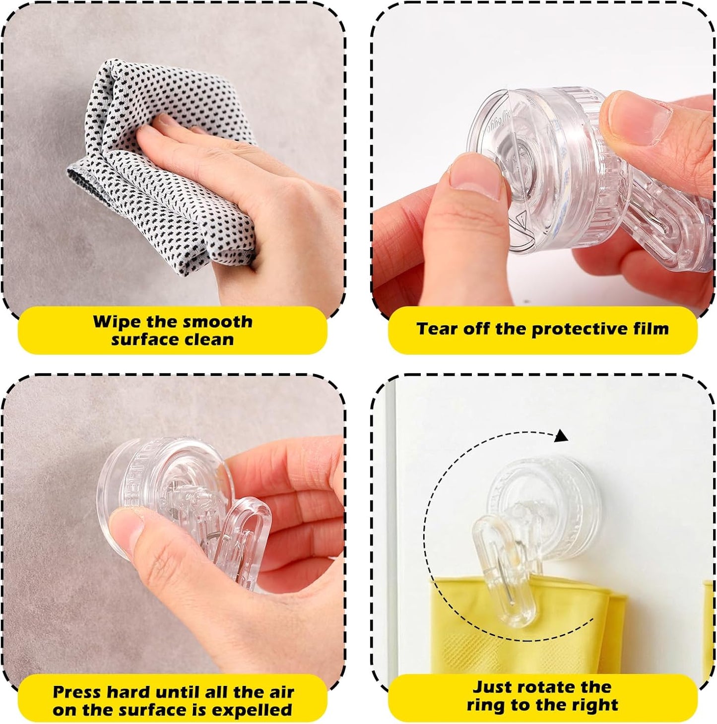 Geelin Dish Glove Clip with Suction Cup Easy Install Removable Transparent Plastic Wall Mounted Hook for Kitchen Use Space-Saving Washable Design for Dish Gloves Towels(2 Pcs)
