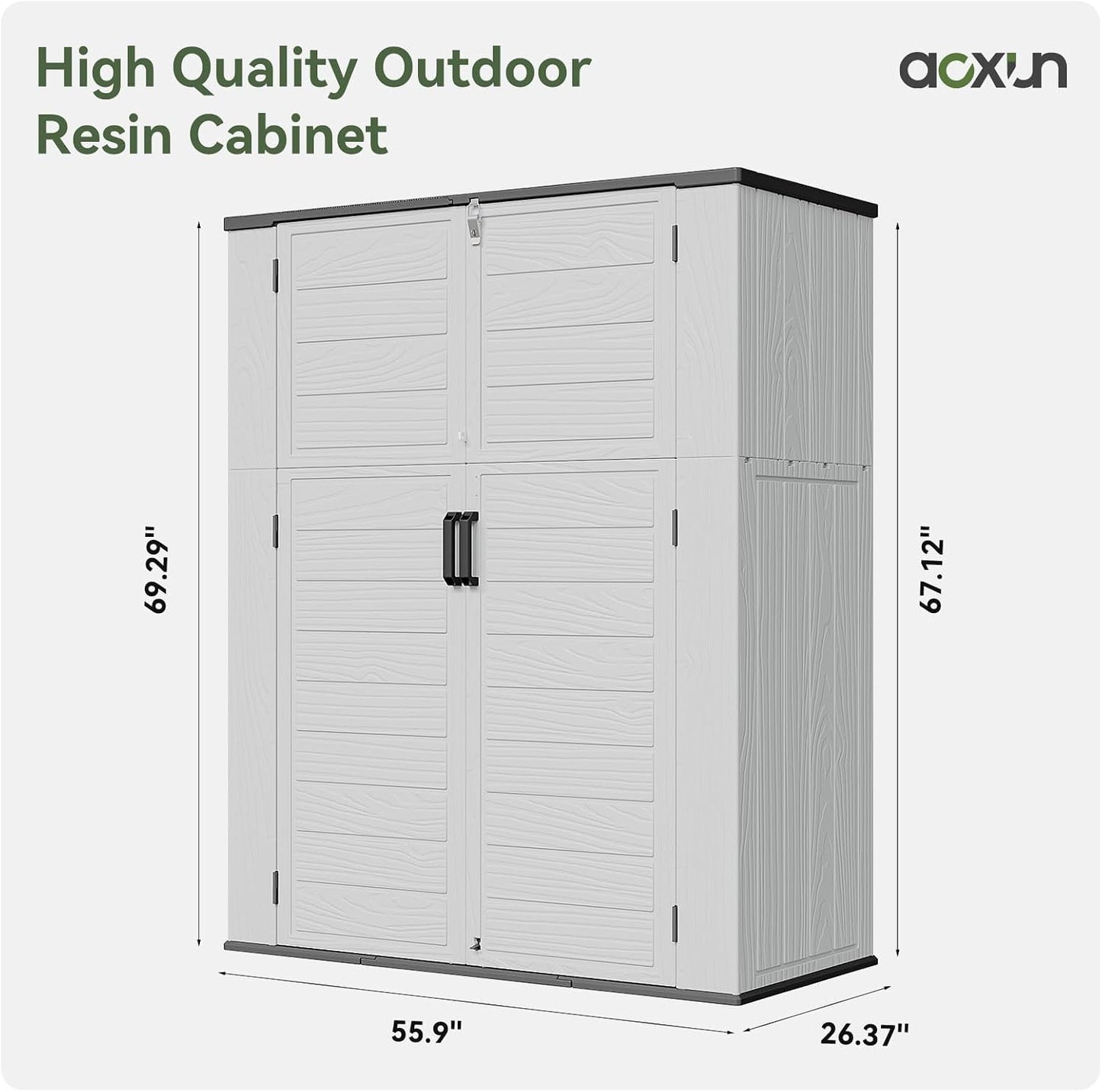 AOXUN Horizontal Storage Sheds 21 Cu.ft, HDPE Outdoor Storage Box 160 Gallon, Waterproof Lockable Resin Deck Box with Spring-Assisted Lid, Patio Storage for Garden, Pool, Cushions, Tools, White
