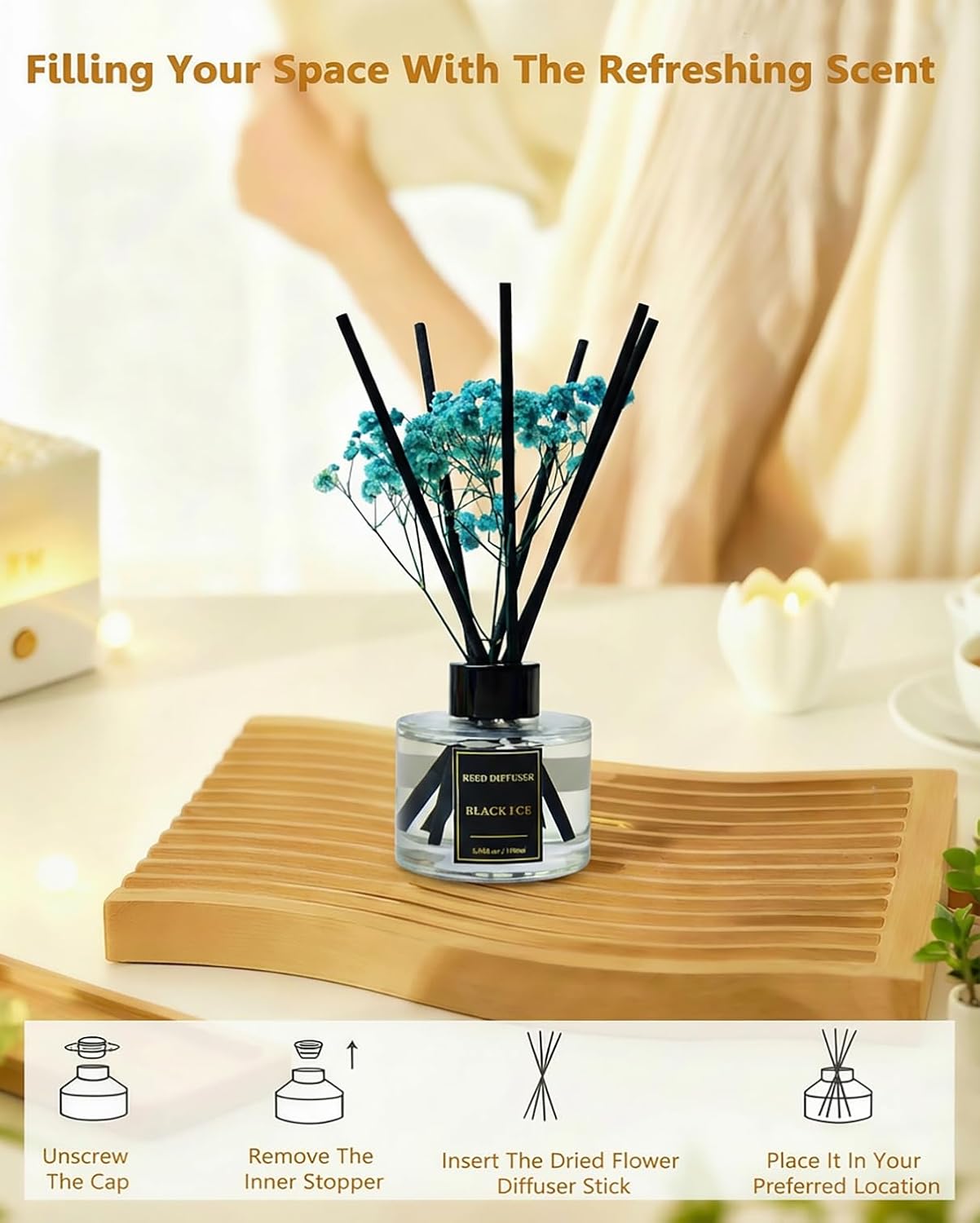 Reed Diffuser Set-Lemon Verbena Scent Fragrance Oil Diffuser with 6 Reed Sticks | Home & Bedroom Bathroom Decor,3.38 fl oz (100ml)