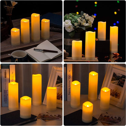 YOROXRG Set of 24 Waterproof Outdoor Flameless Candles, LED Candles with 4 Remote and Timer,(H 4" 5" 6" x D 2.2"),for Christmas,Halloween,Wedding,Festival