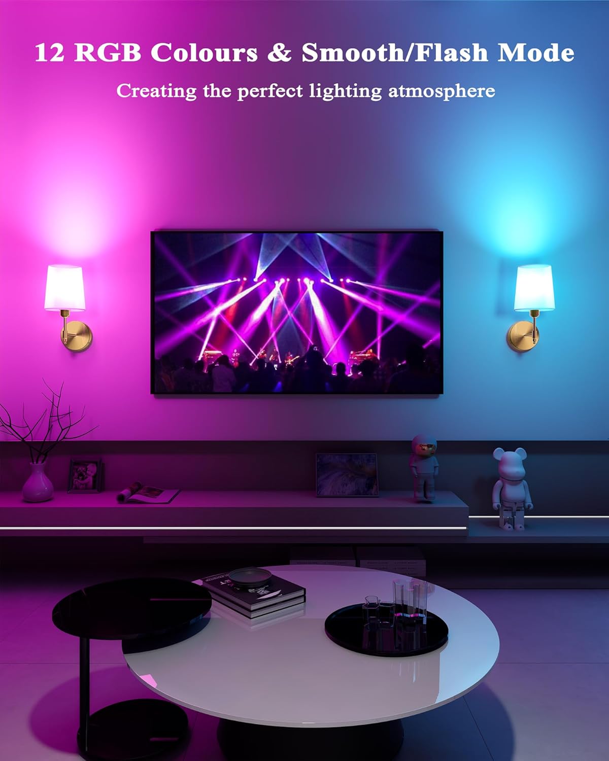 Ouyulong Battery Operated Wall Sconces Set of 2, Wireless Rechargeable Dimmable Wall Light with RGB Bulb and Remote for Bedroom, Living Room, Hallway (Gold)