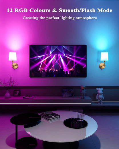 Ouyulong Battery Operated Wall Sconces Set of 2, Wireless Rechargeable Dimmable Wall Light with RGB Bulb and Remote for Bedroom, Living Room, Hallway (Gold)