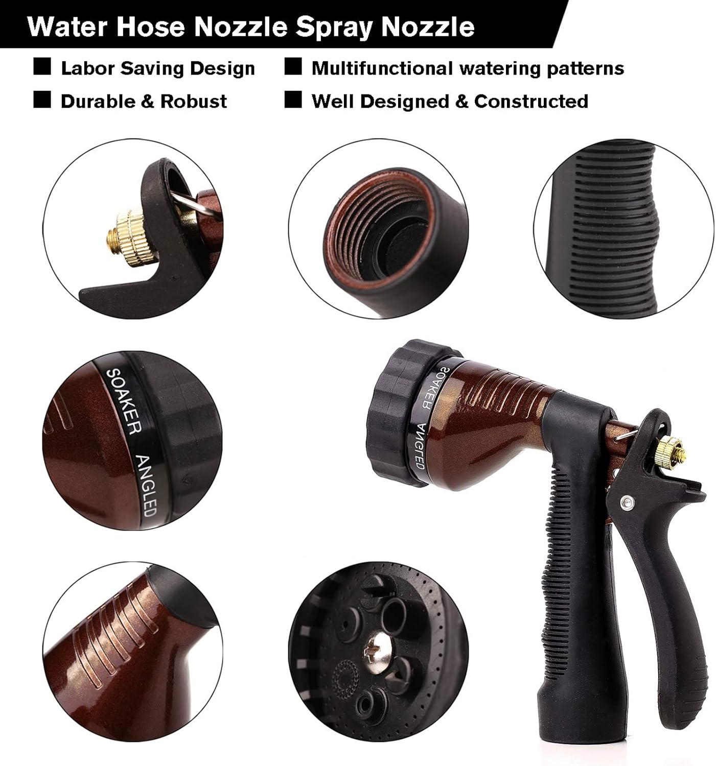 GREEN MOUNT Water Hose Nozzle Spray Nozzle, Metal Garden Hose Nozzle with Adjustable Spray Patterns, Perfect for Watering Plants, Washing Cars and Showering Dogs & Pets