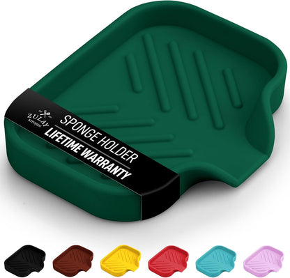 Zulay Kitchen (9x3.5in) Sponge Holder for Kitchen Sink - Flexible Heavy-Duty Multipurpose Sink Caddy - Counter Organizer for Kitchen, Bathroom, Makeup, Trinkets & More! (Grey)